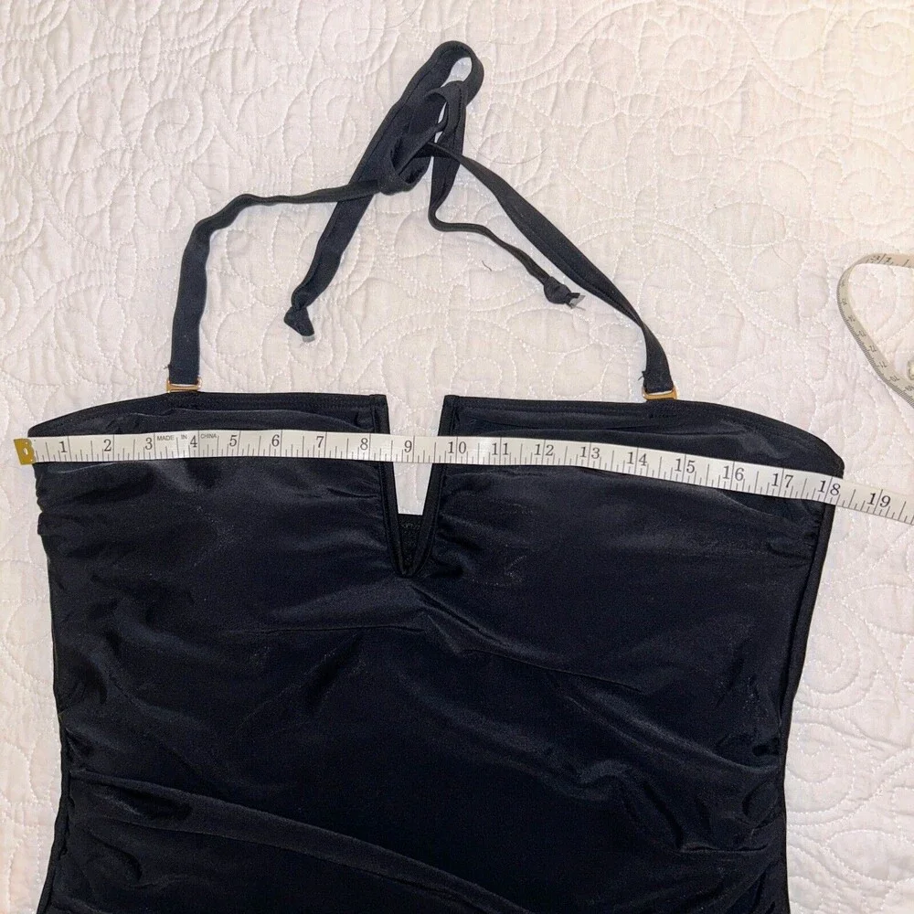 NWT Catherine Malandrino V Wire Shirred Black 1 Piece Bandeau Swimsuit Plus S 1X